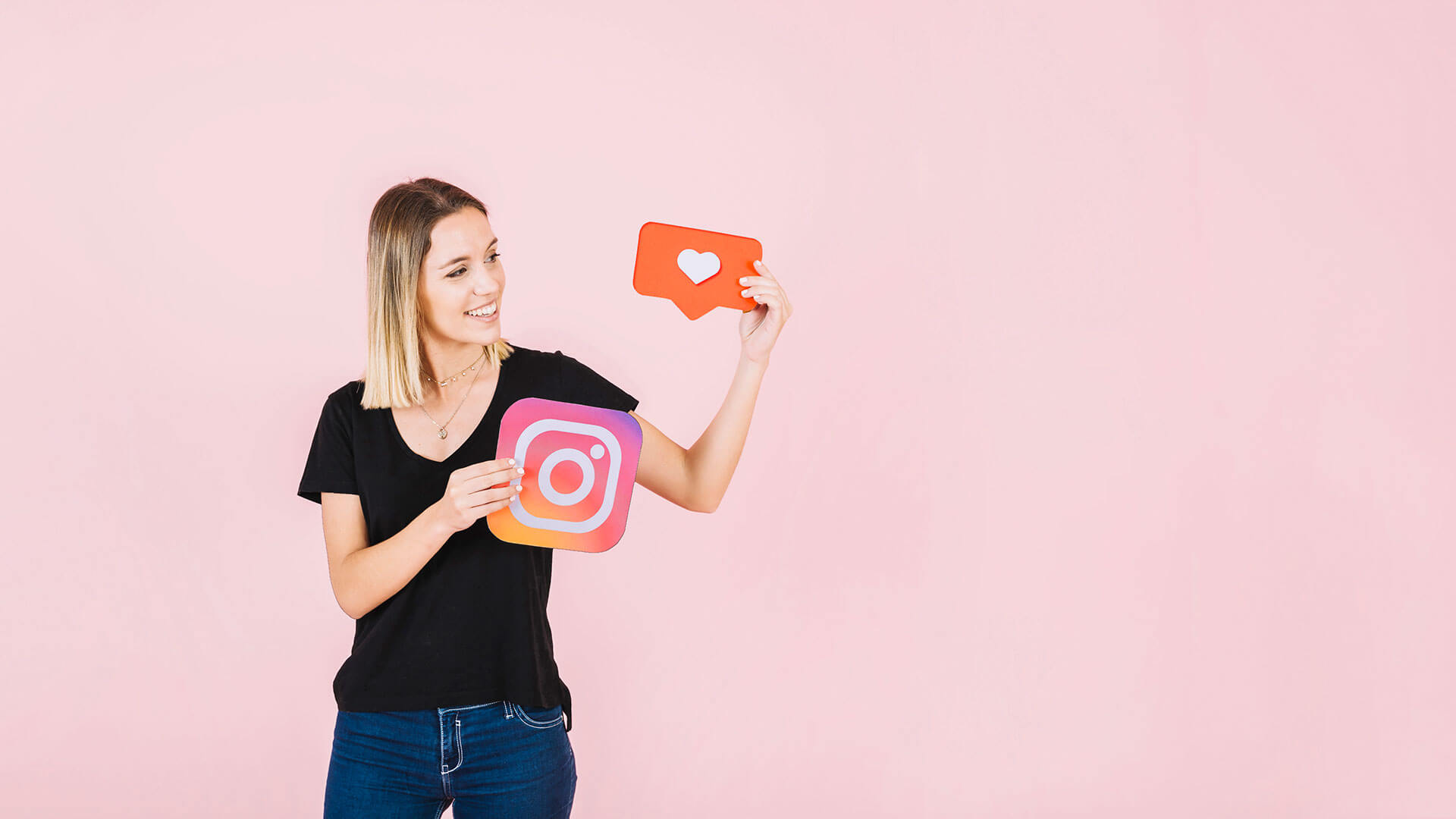 Woman Holding Instagram Card
